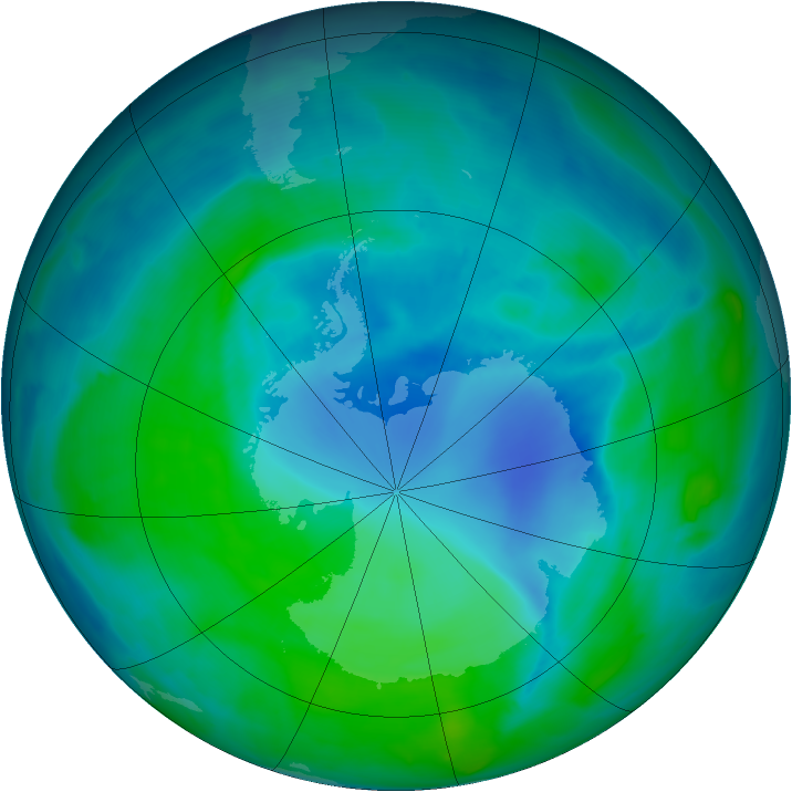 Antarctic ozone map for 23 December 2008